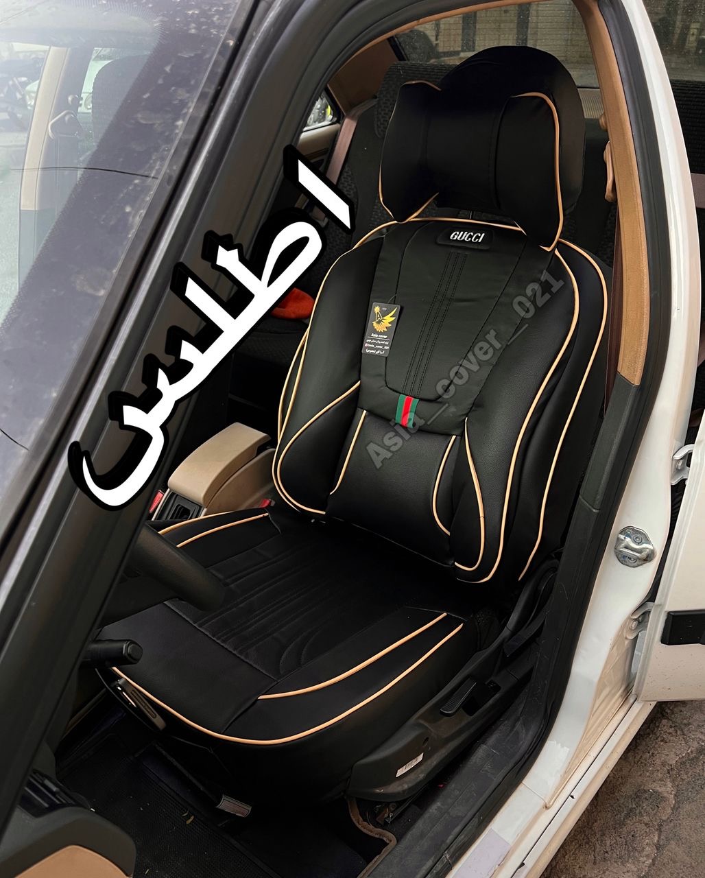 روکش صندلی اطلس چرم مدل گوچی پدطبی سروگودی کمر درجه1کوالیتی بالاوعالی مناسب اطلس‌